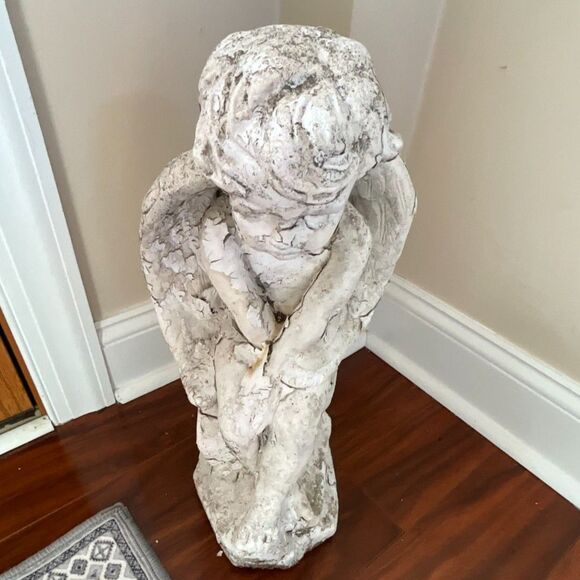 Gorgeous Shabby Cottage white painted antique cement garden angel must see - Picture 4 of 7